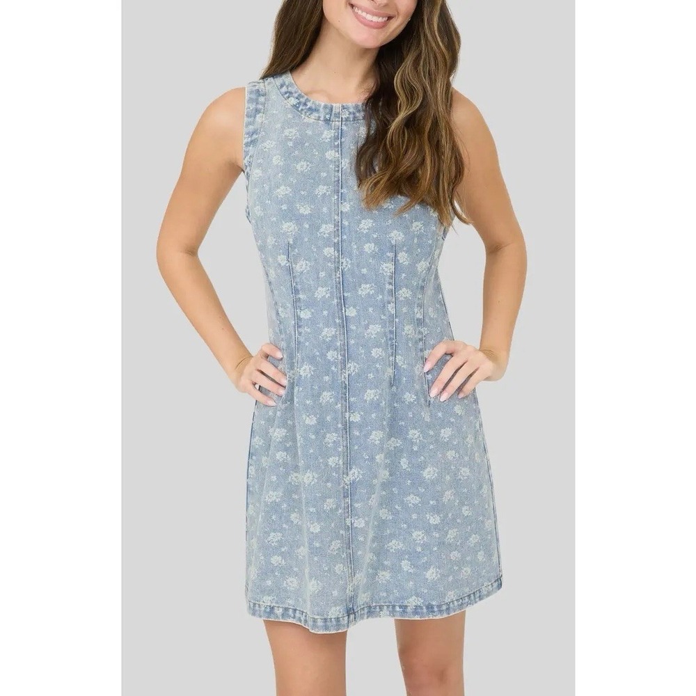 Blu Pepper Women's Floral Blue Denim Dress Sz Large NWT